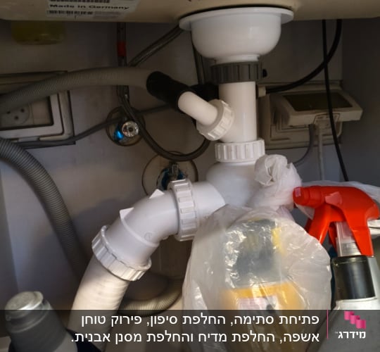צינורות וכלים מתחת לכיור במטבח